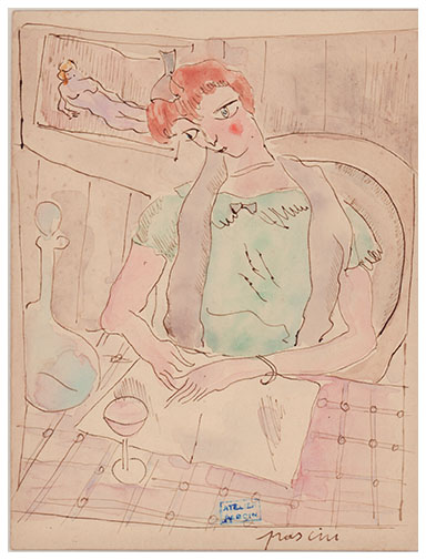 Fillette  table, a drawing by Jules PASCIN